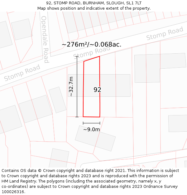 92, STOMP ROAD, BURNHAM, SLOUGH, SL1 7LT: Plot and title map