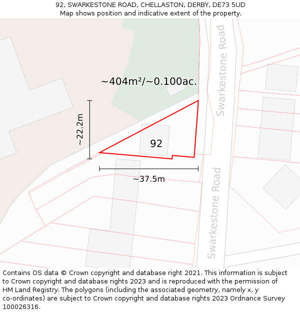 92, SWARKESTONE ROAD, CHELLASTON, DERBY, DE73 5UD: Plot and title map