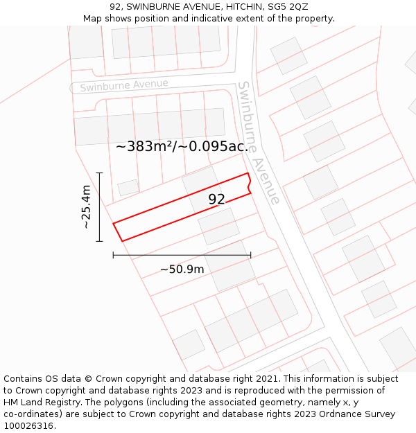 92, SWINBURNE AVENUE, HITCHIN, SG5 2QZ: Plot and title map