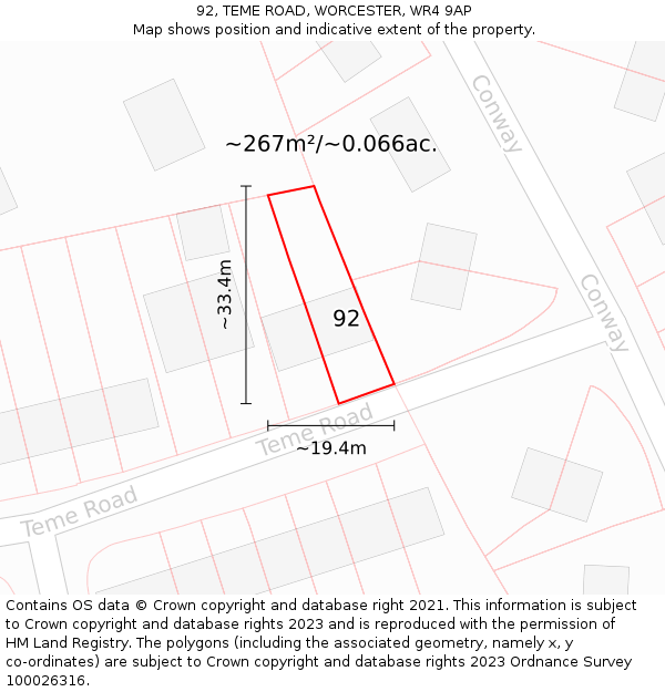 92, TEME ROAD, WORCESTER, WR4 9AP: Plot and title map