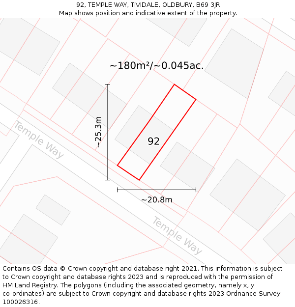 92, TEMPLE WAY, TIVIDALE, OLDBURY, B69 3JR: Plot and title map