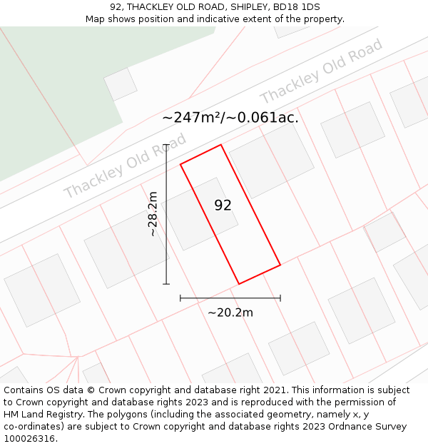 92, THACKLEY OLD ROAD, SHIPLEY, BD18 1DS: Plot and title map