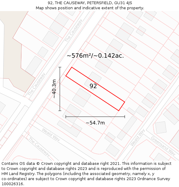 92, THE CAUSEWAY, PETERSFIELD, GU31 4JS: Plot and title map