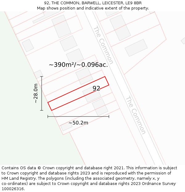 92, THE COMMON, BARWELL, LEICESTER, LE9 8BR: Plot and title map