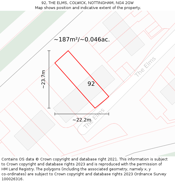 92, THE ELMS, COLWICK, NOTTINGHAM, NG4 2GW: Plot and title map