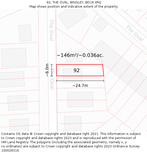 92, THE OVAL, BINGLEY, BD16 4RQ: Plot and title map