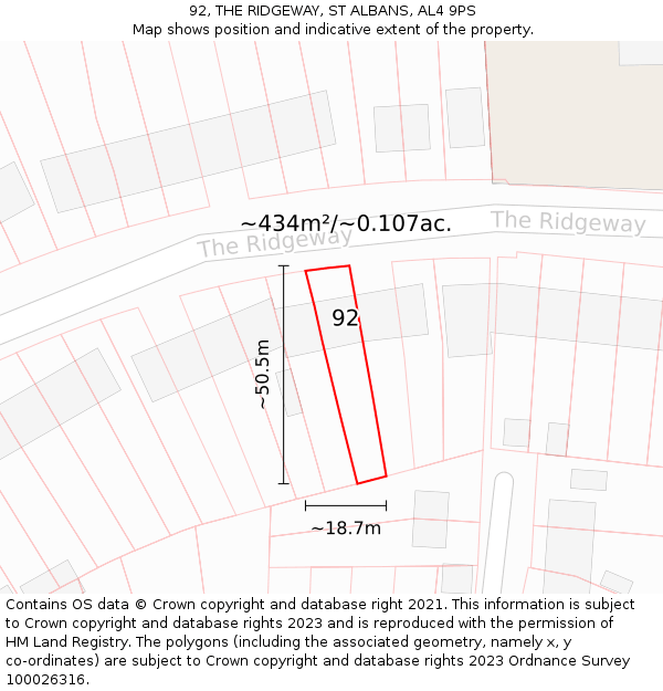 92, THE RIDGEWAY, ST ALBANS, AL4 9PS: Plot and title map
