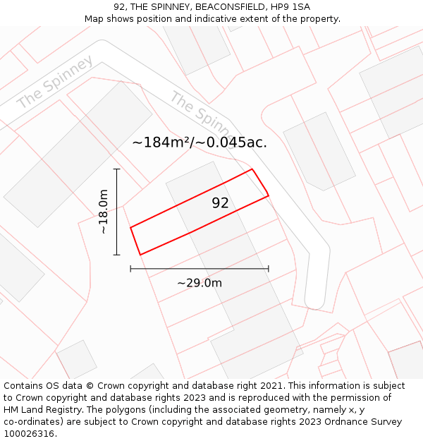 92, THE SPINNEY, BEACONSFIELD, HP9 1SA: Plot and title map