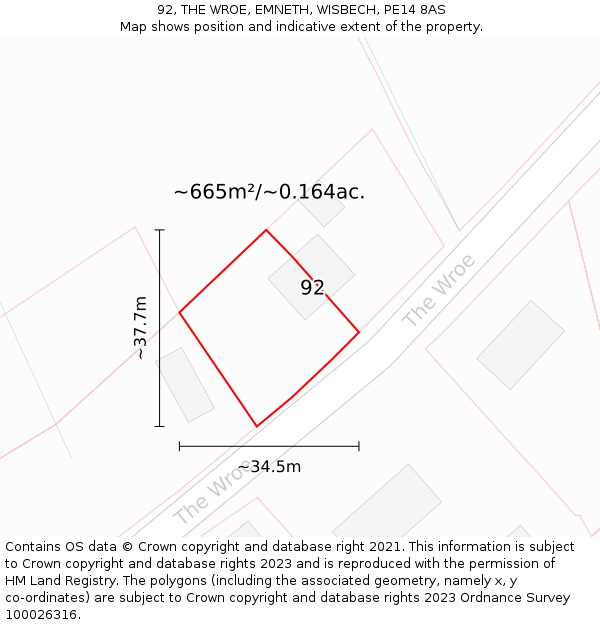 92, THE WROE, EMNETH, WISBECH, PE14 8AS: Plot and title map