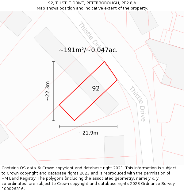 92, THISTLE DRIVE, PETERBOROUGH, PE2 8JA: Plot and title map