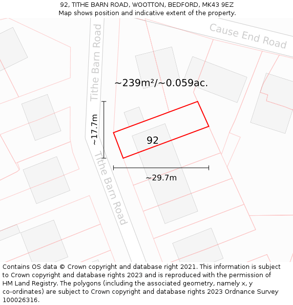 92, TITHE BARN ROAD, WOOTTON, BEDFORD, MK43 9EZ: Plot and title map