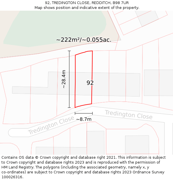92, TREDINGTON CLOSE, REDDITCH, B98 7UR: Plot and title map