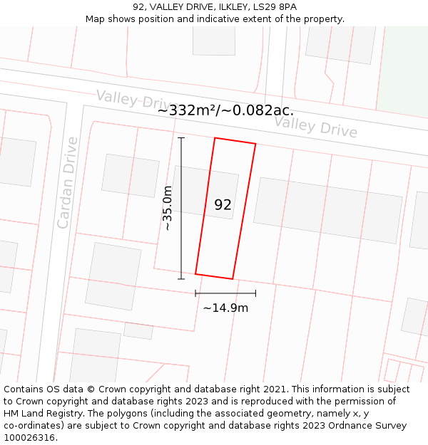 92, VALLEY DRIVE, ILKLEY, LS29 8PA: Plot and title map