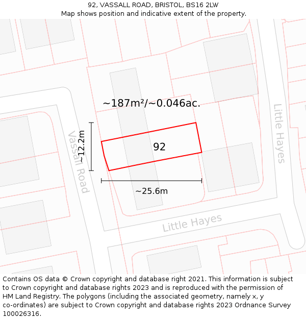 92, VASSALL ROAD, BRISTOL, BS16 2LW: Plot and title map