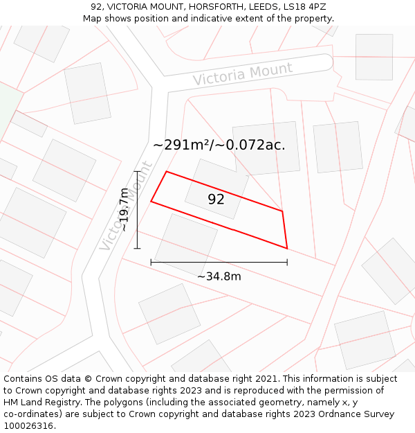 92, VICTORIA MOUNT, HORSFORTH, LEEDS, LS18 4PZ: Plot and title map