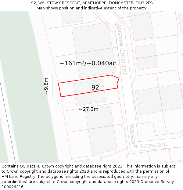 92, WALSTOW CRESCENT, ARMTHORPE, DONCASTER, DN3 2FS: Plot and title map