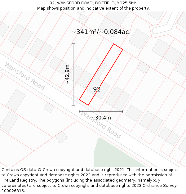 92, WANSFORD ROAD, DRIFFIELD, YO25 5NN: Plot and title map