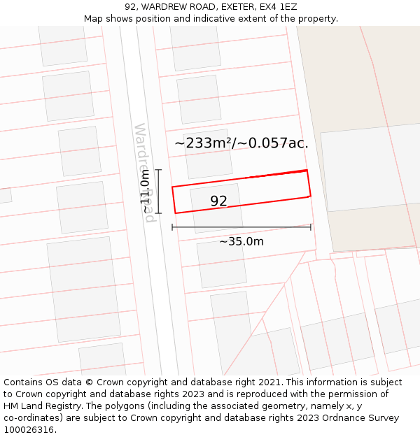 92, WARDREW ROAD, EXETER, EX4 1EZ: Plot and title map