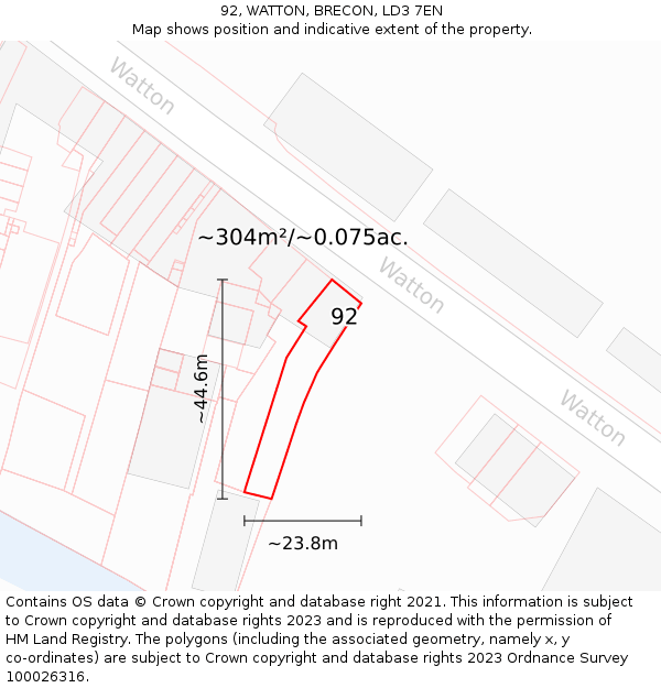 92, WATTON, BRECON, LD3 7EN: Plot and title map