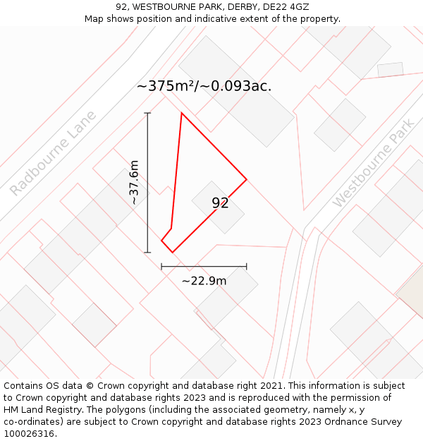 92, WESTBOURNE PARK, DERBY, DE22 4GZ: Plot and title map
