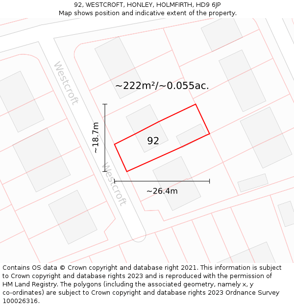 92, WESTCROFT, HONLEY, HOLMFIRTH, HD9 6JP: Plot and title map