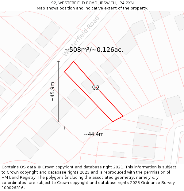 92, WESTERFIELD ROAD, IPSWICH, IP4 2XN: Plot and title map