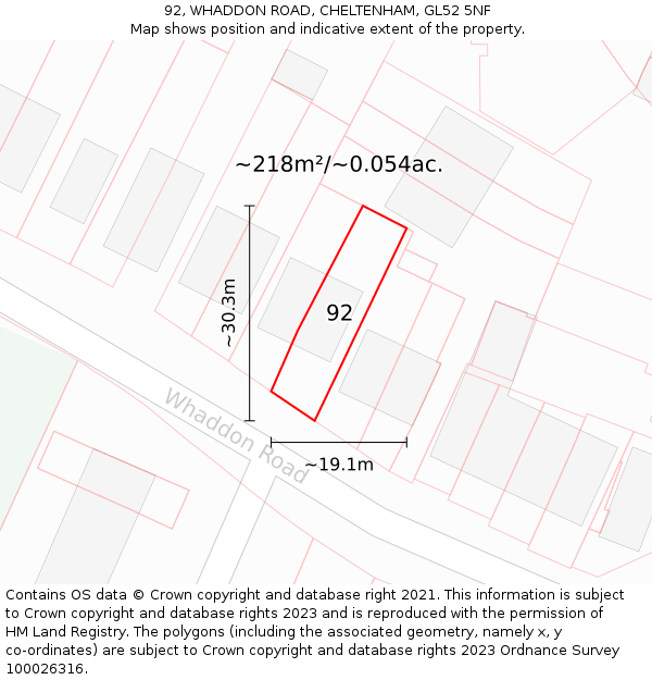 92, WHADDON ROAD, CHELTENHAM, GL52 5NF: Plot and title map