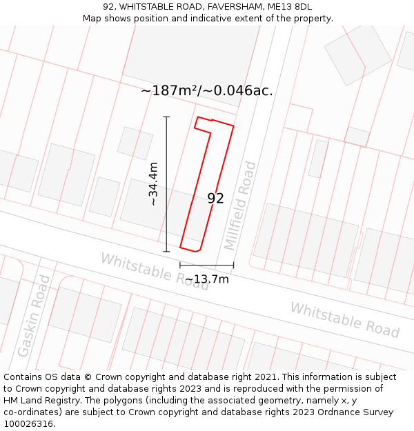 92, WHITSTABLE ROAD, FAVERSHAM, ME13 8DL: Plot and title map