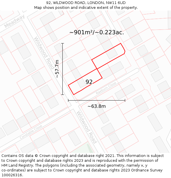 92, WILDWOOD ROAD, LONDON, NW11 6UD: Plot and title map