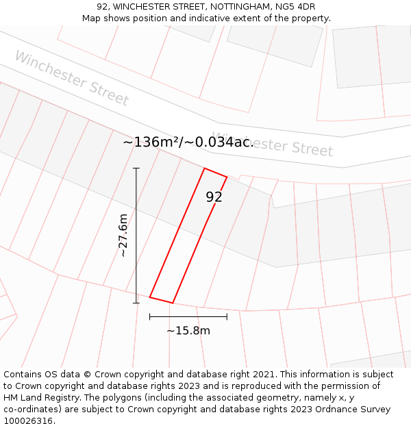 92, WINCHESTER STREET, NOTTINGHAM, NG5 4DR: Plot and title map