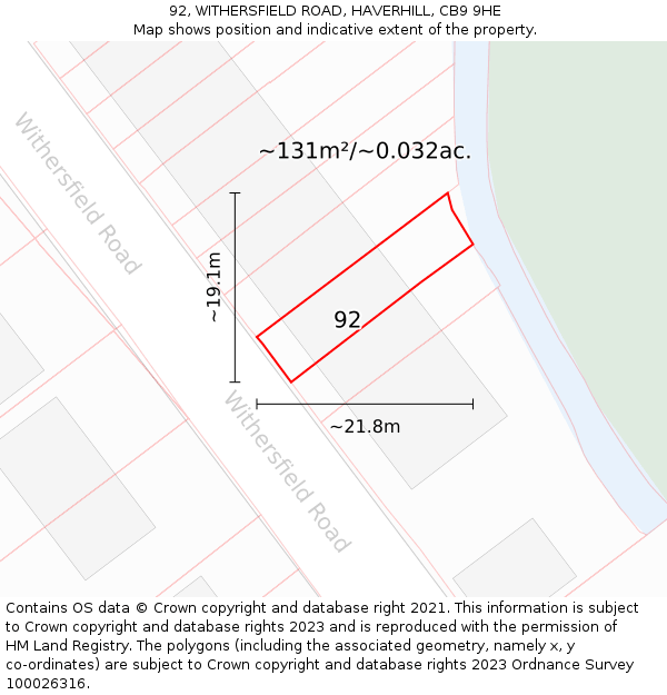 92, WITHERSFIELD ROAD, HAVERHILL, CB9 9HE: Plot and title map