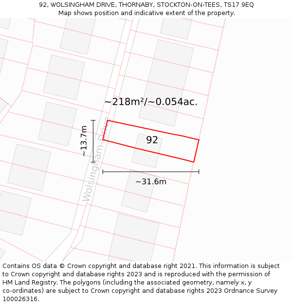 92, WOLSINGHAM DRIVE, THORNABY, STOCKTON-ON-TEES, TS17 9EQ: Plot and title map