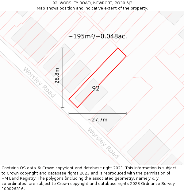92, WORSLEY ROAD, NEWPORT, PO30 5JB: Plot and title map