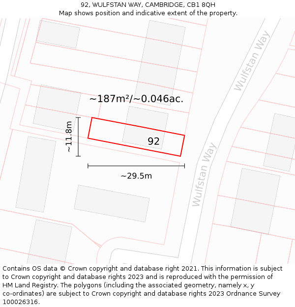 92, WULFSTAN WAY, CAMBRIDGE, CB1 8QH: Plot and title map