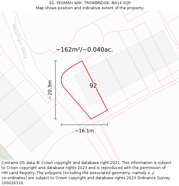 92, YEOMAN WAY, TROWBRIDGE, BA14 0QP: Plot and title map