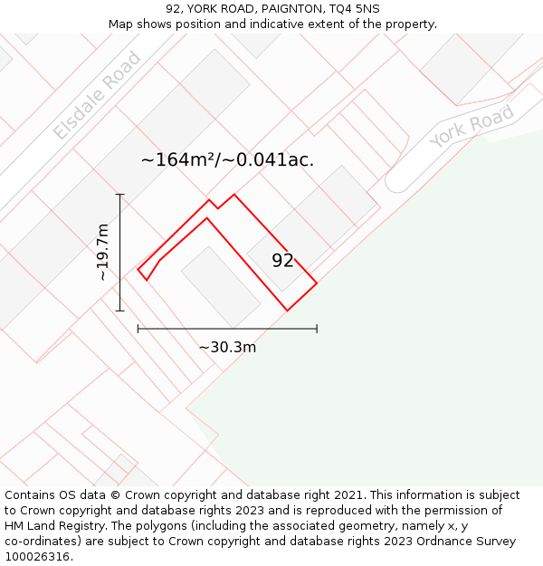 92, YORK ROAD, PAIGNTON, TQ4 5NS: Plot and title map