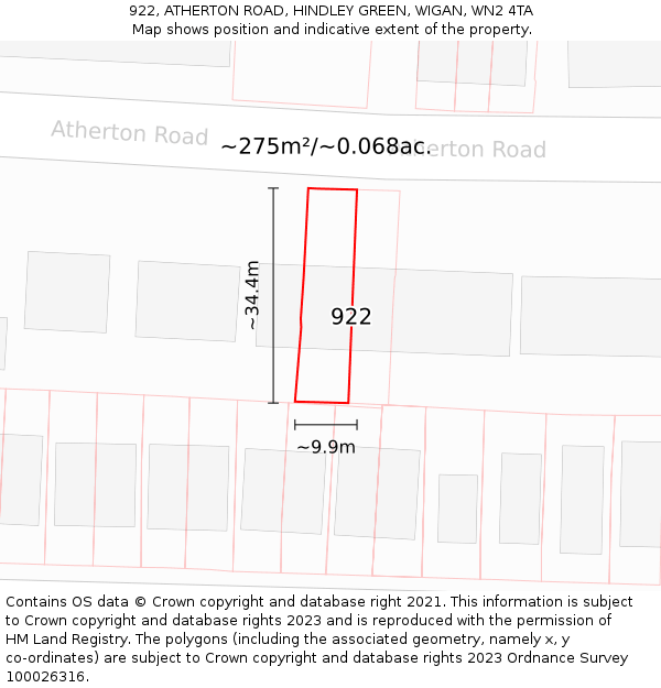 922, ATHERTON ROAD, HINDLEY GREEN, WIGAN, WN2 4TA: Plot and title map