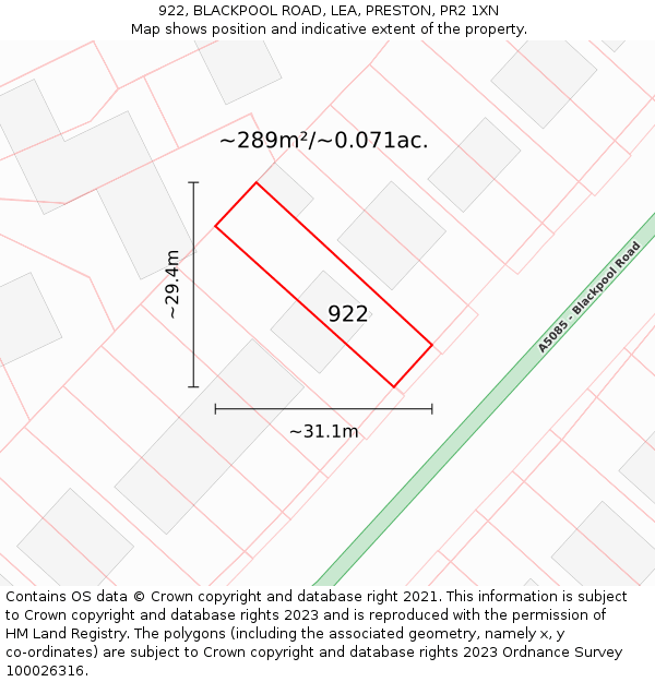 922, BLACKPOOL ROAD, LEA, PRESTON, PR2 1XN: Plot and title map