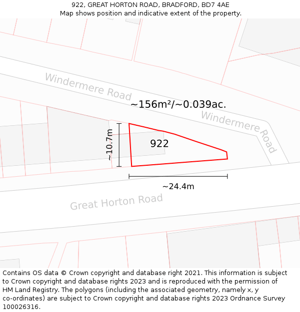 922, GREAT HORTON ROAD, BRADFORD, BD7 4AE: Plot and title map