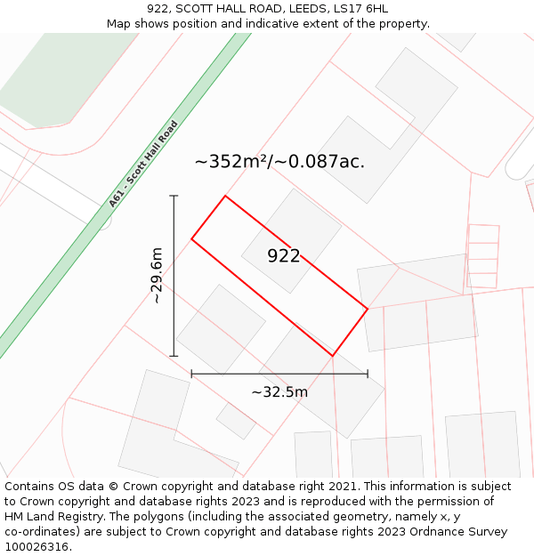 922, SCOTT HALL ROAD, LEEDS, LS17 6HL: Plot and title map