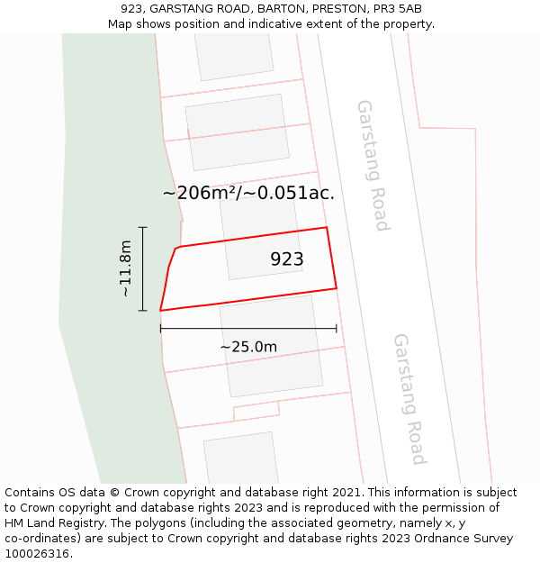 923, GARSTANG ROAD, BARTON, PRESTON, PR3 5AB: Plot and title map