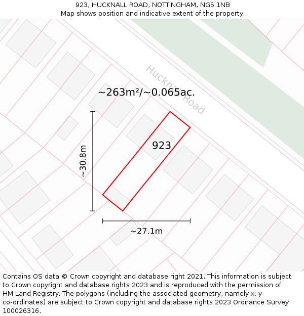 923, HUCKNALL ROAD, NOTTINGHAM, NG5 1NB: Plot and title map