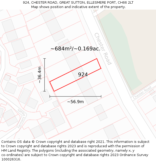 924, CHESTER ROAD, GREAT SUTTON, ELLESMERE PORT, CH66 2LT: Plot and title map