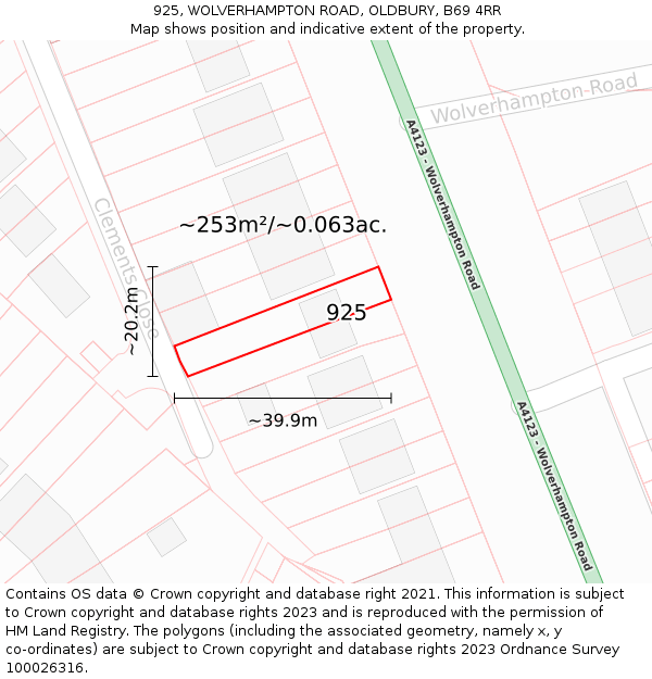 925, WOLVERHAMPTON ROAD, OLDBURY, B69 4RR: Plot and title map