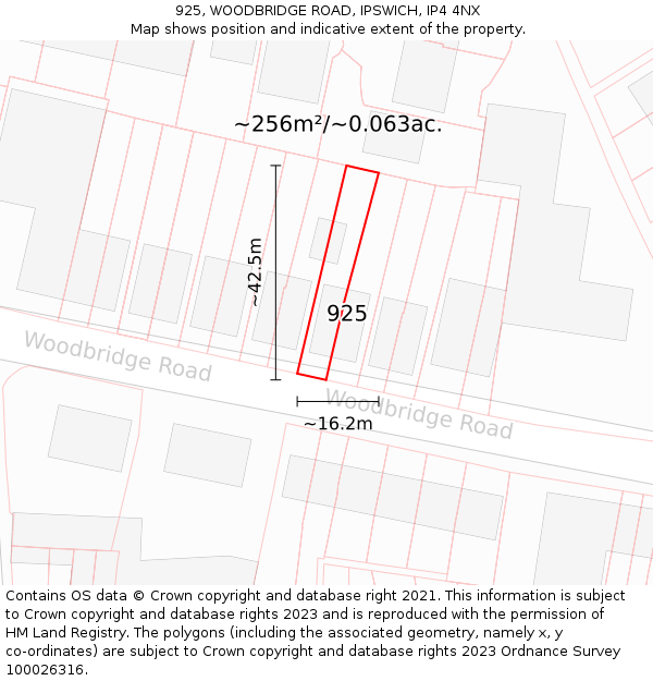 925, WOODBRIDGE ROAD, IPSWICH, IP4 4NX: Plot and title map