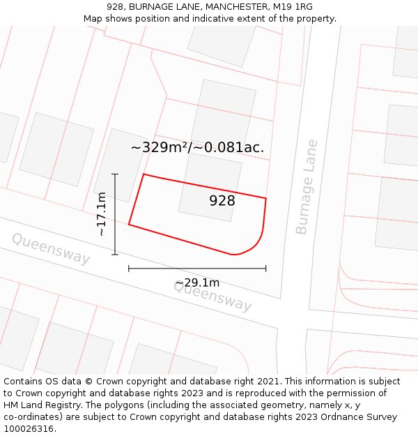 928, BURNAGE LANE, MANCHESTER, M19 1RG: Plot and title map
