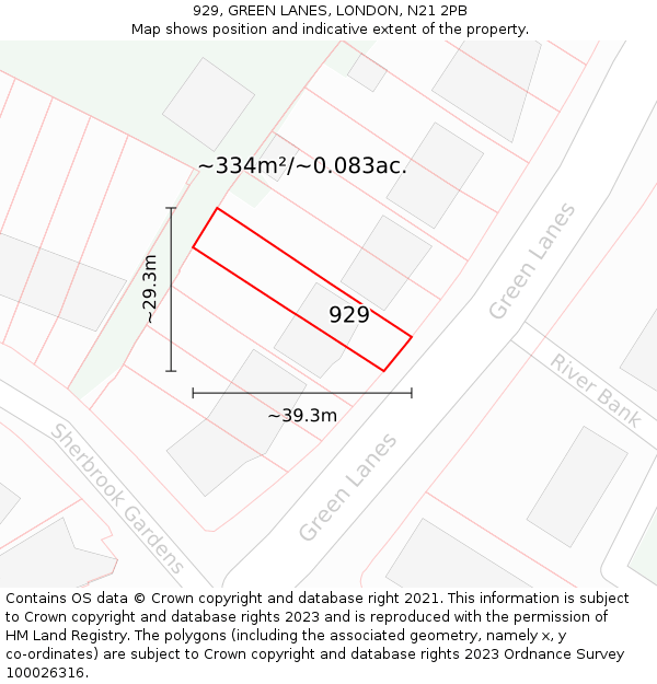 929, GREEN LANES, LONDON, N21 2PB: Plot and title map