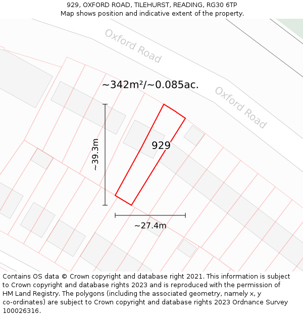 929, OXFORD ROAD, TILEHURST, READING, RG30 6TP: Plot and title map