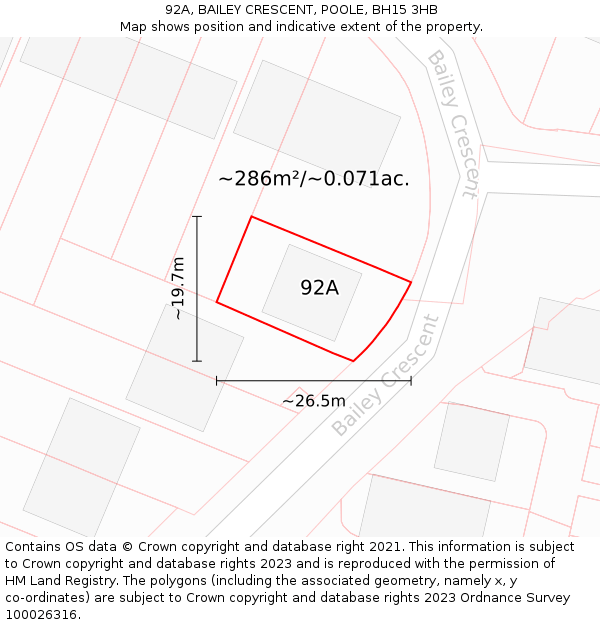 92A, BAILEY CRESCENT, POOLE, BH15 3HB: Plot and title map