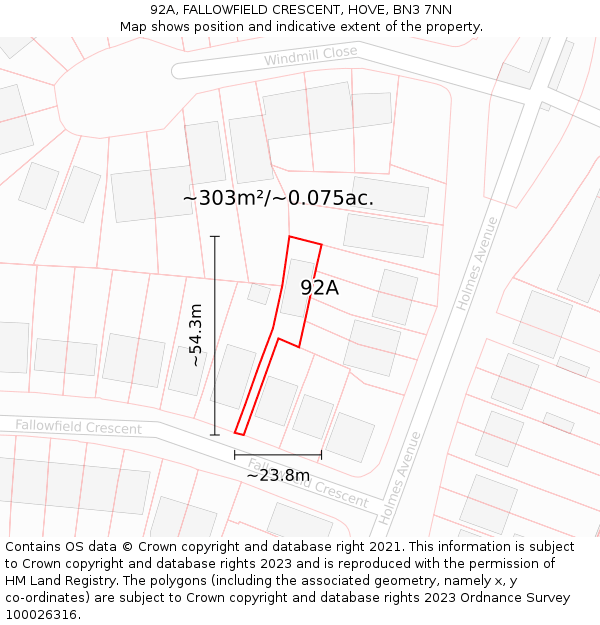 92A, FALLOWFIELD CRESCENT, HOVE, BN3 7NN: Plot and title map